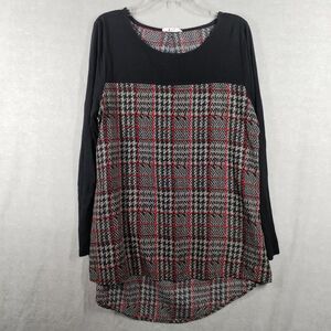 Ava James Women's Small Top Houndstooth‎ Print Long Sleeve Shirt Rayon Stretch